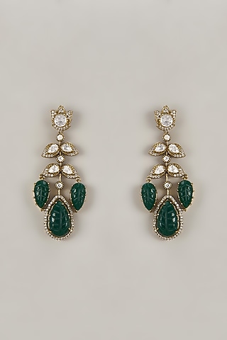 Gold Finish Emerald Synthetic Stone Dangler Earrings by VASTRAA Jewellery