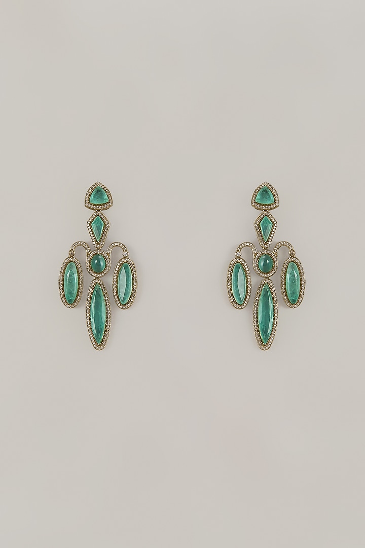 Gold Finish Blue Synthetic Stone Dangler Earrings by VASTRAA Jewellery at Pernia's Pop Up Shop