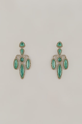 Gold Finish Blue Synthetic Stone Dangler Earrings by VASTRAA Jewellery