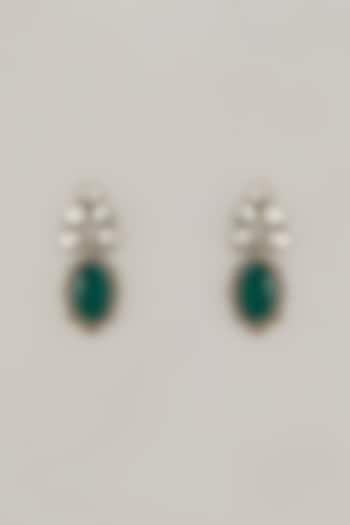 Gold Finish Green Synthetic Stone Stud Earrings by VASTRAA Jewellery at Pernia's Pop Up Shop