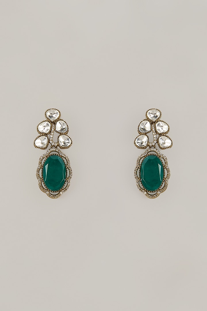 Gold Finish Green Synthetic Stone Stud Earrings by VASTRAA Jewellery at Pernia's Pop Up Shop