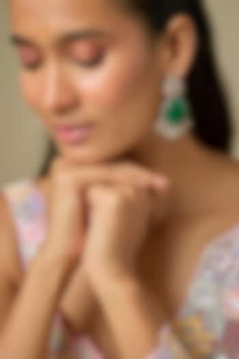 Gold Finish Kundan Polki & Emerald Stone Dangler Earrings by VASTRAA Jewellery at Pernia's Pop Up Shop