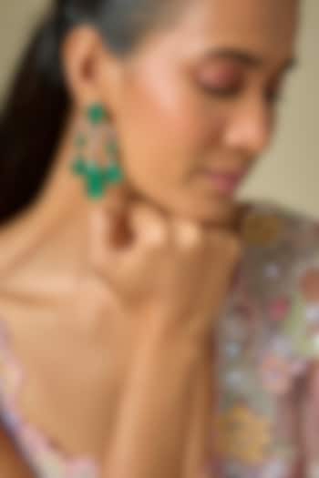 Gold Finish Kundan Polki & Emerald Stone Dangler Earrings by VASTRAA Jewellery at Pernia's Pop Up Shop