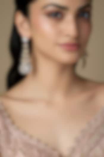 White Finish Kundan Polki Dangler Earrings by VASTRAA Jewellery at Pernia's Pop Up Shop