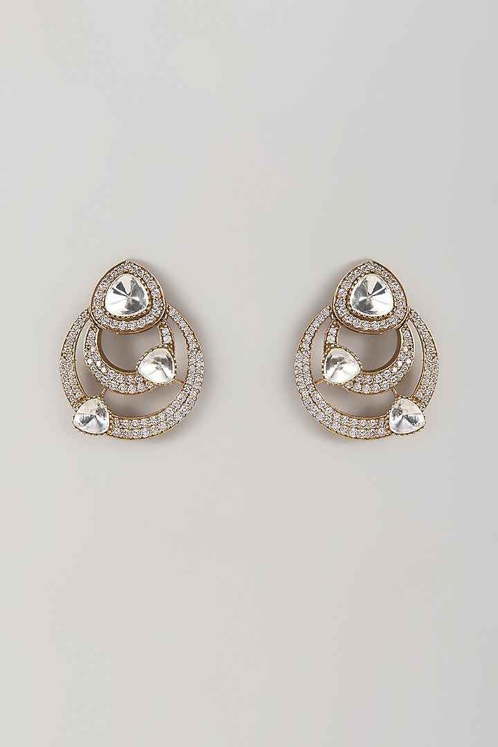 Gold Finish Kundan Polki Dangler Earrings by VASTRAA Jewellery at Pernia's Pop Up Shop