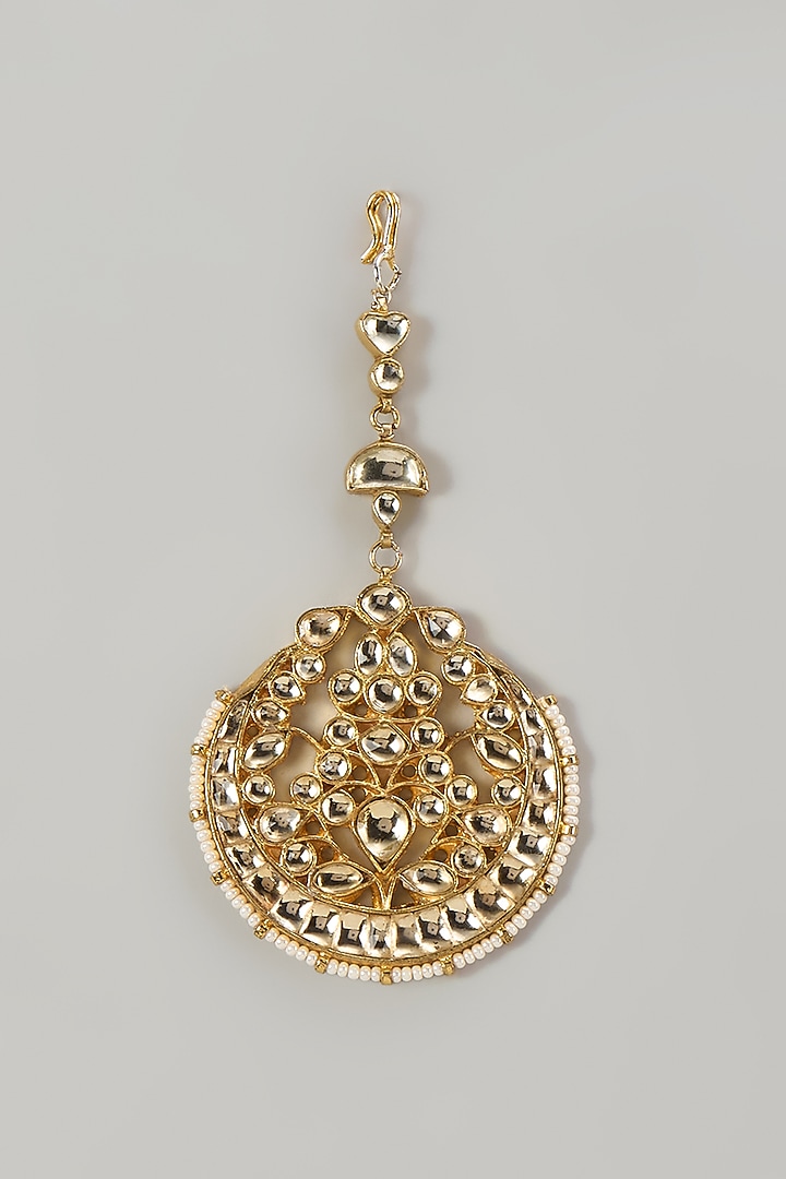 Gold Finish Kundan Polki Maangtikka by VASTRAA Jewellery at Pernia's Pop Up Shop