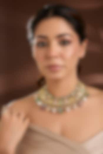 Gold Finish Stone Necklace by VASTRAA Jewellery at Pernia's Pop Up Shop