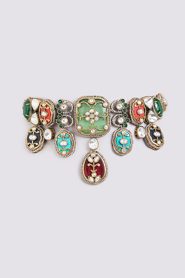 Gold Finish Kundan Polki Choker Necklace by VASTRAA Jewellery at Pernia's Pop Up Shop