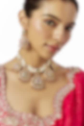 Gold Finish Kundan Polki Temple Choker Necklace by VASTRAA Jewellery at Pernia's Pop Up Shop