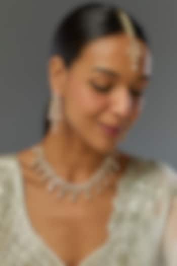 Gold Finish Kundan Polki Dangler Earrings With Maangtikka by VASTRAA Jewellery at Pernia's Pop Up Shop