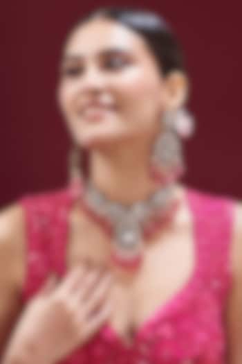 Gold Finish Kundan Polki & Red Stone Choker Necklace by VASTRAA Jewellery at Pernia's Pop Up Shop