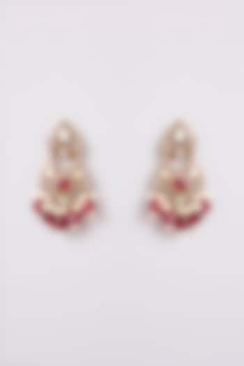 Gold Finish Kundan Polki Dangler Earrings by VASTRAA Jewellery at Pernia's Pop Up Shop
