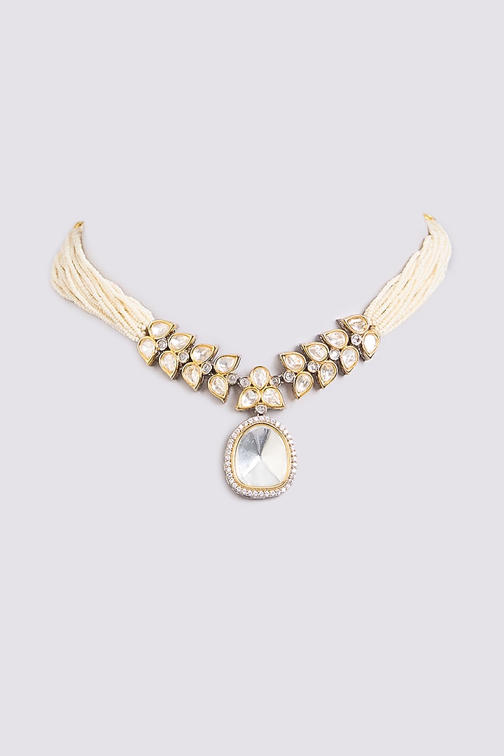 Gold Finish Kundan Polki Choker Necklace by VASTRAA Jewellery at Pernia's Pop Up Shop