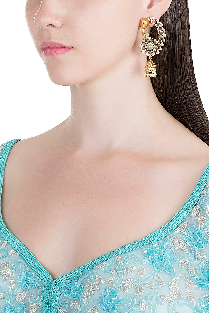 Gold Finish Faux Pearl Elephant Shaped Jhumka Earrings by VASTRAA Jewellery