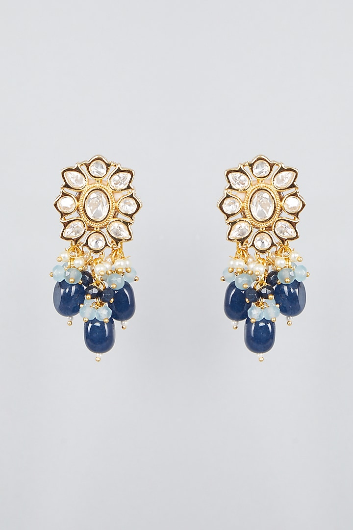 Gold Finish Kundan Polki & Blue Beaded Choker Necklace Set by VASTRAA Jewellery at Pernia's Pop Up Shop