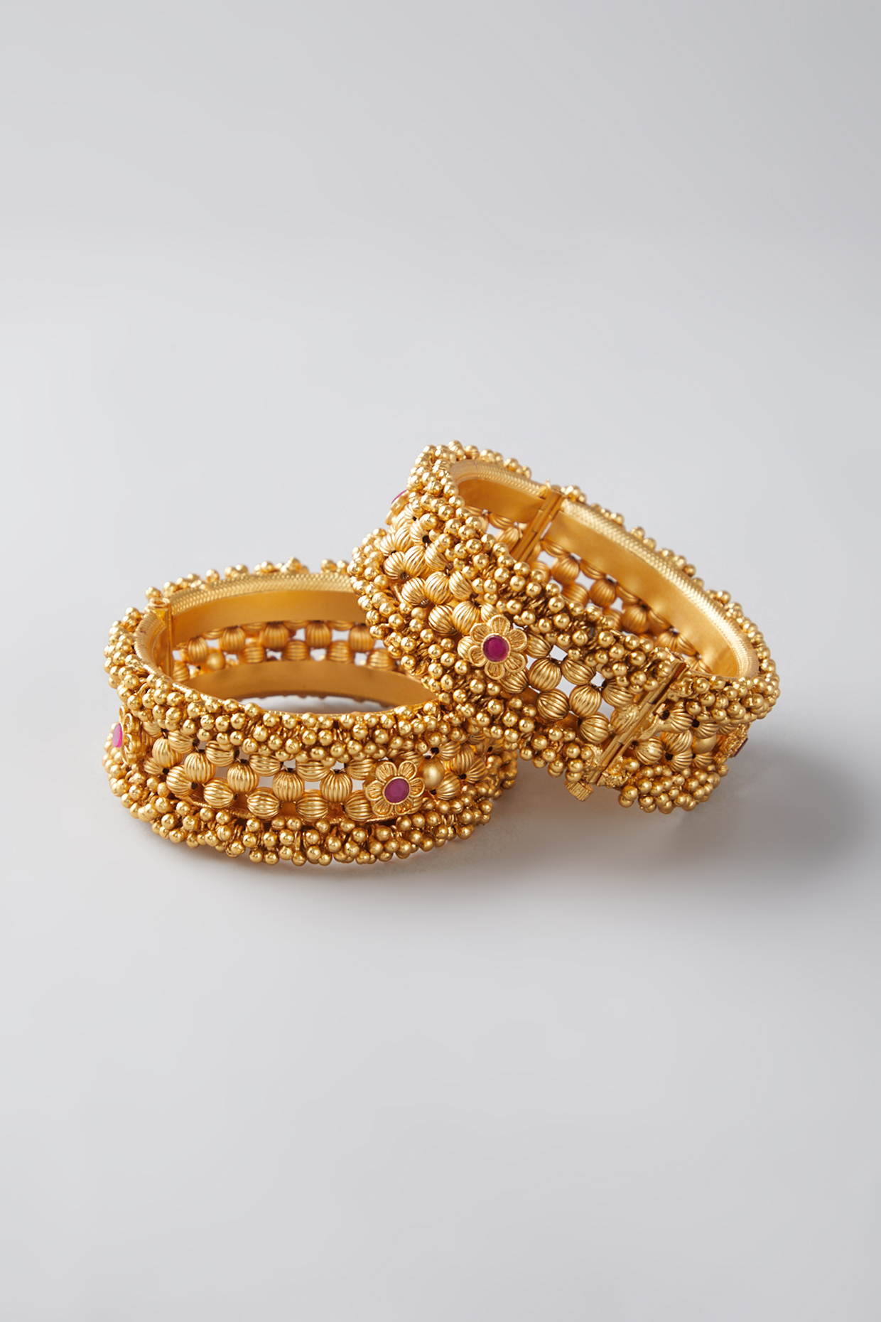Gold Finish Red Stone Bangles by VASTRAA Jewellery