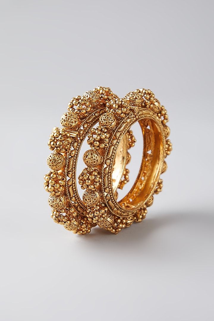 Gold Finish Ghungroo Bangles (Set of 2) by VASTRAA Jewellery at Pernia's Pop Up Shop