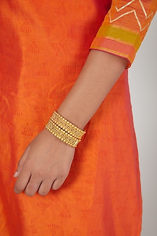 Gold Finish Temple Openable Bangles (Set of 2) by VASTRAA Jewellery