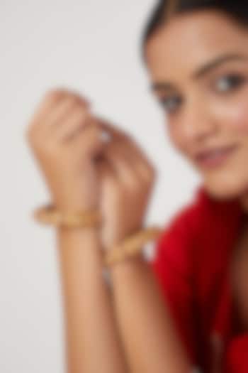 Gold Finish Ruby & Pearl Bangles by VASTRAA Jewellery