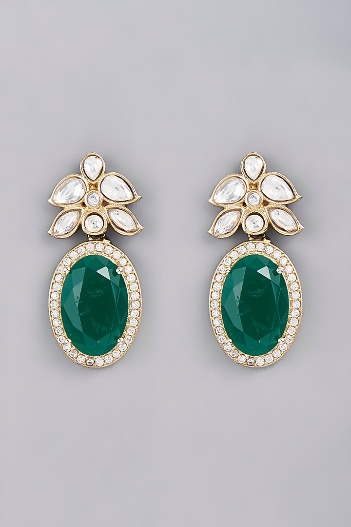 Gold Finish Kundan Polki Stud Earrings by VASTRAA Jewellery at Pernia's Pop Up Shop