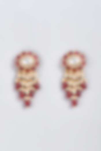 Gold Finish Kundan Polki & Beaded Dangler Earrings by VASTRAA Jewellery at Pernia's Pop Up Shop