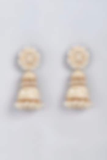 Gold Finish Kundan Polki & Pearl Jhumka Earrings by VASTRAA Jewellery at Pernia's Pop Up Shop