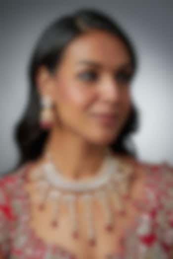 Gold Finish Kundan Polki & Red Stone Necklace Set by VASTRAA Jewellery at Pernia's Pop Up Shop