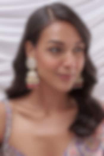 Gold Finish Kundan Polki & Pearl Jhumka Earrings by VASTRAA Jewellery at Pernia's Pop Up Shop