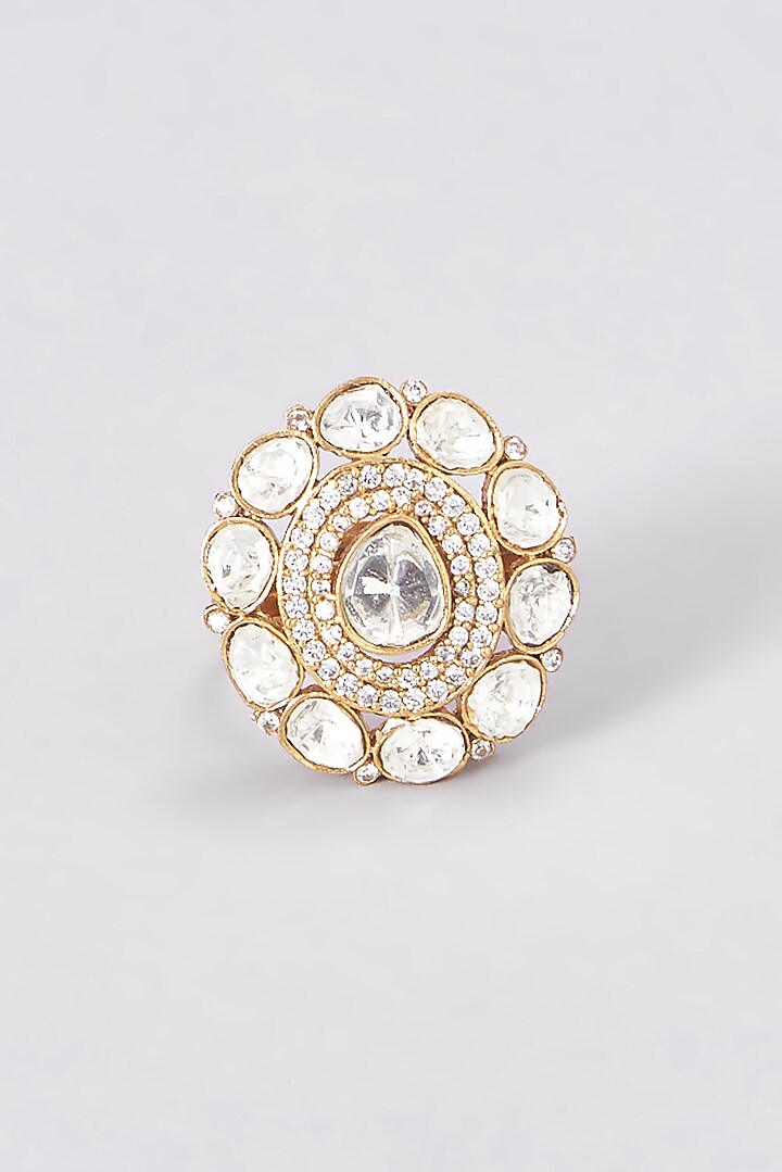 Gold Finish Kundan Polki Ring by VASTRAA Jewellery at Pernia's Pop Up Shop
