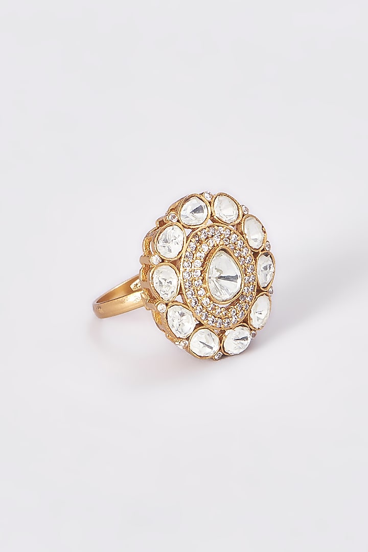 Gold Finish Kundan Polki Ring by VASTRAA Jewellery at Pernia's Pop Up Shop