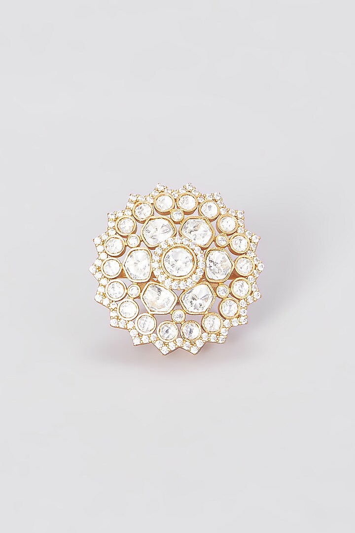 Gold Finish Kundan Polki Ring by VASTRAA Jewellery at Pernia's Pop Up Shop