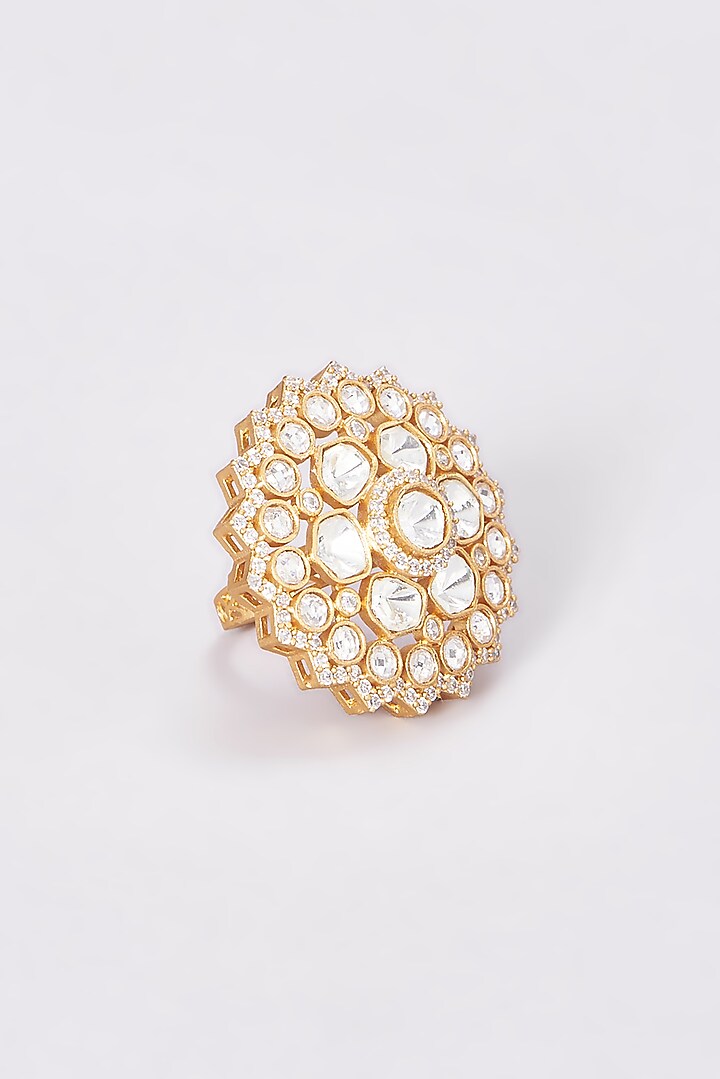 Gold Finish Kundan Polki Ring by VASTRAA Jewellery at Pernia's Pop Up Shop
