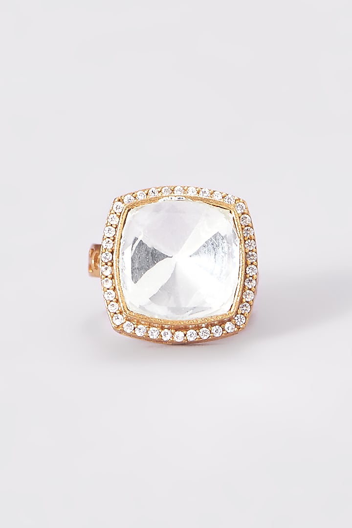 Gold Finish Kundan Polki Ring by VASTRAA Jewellery at Pernia's Pop Up Shop
