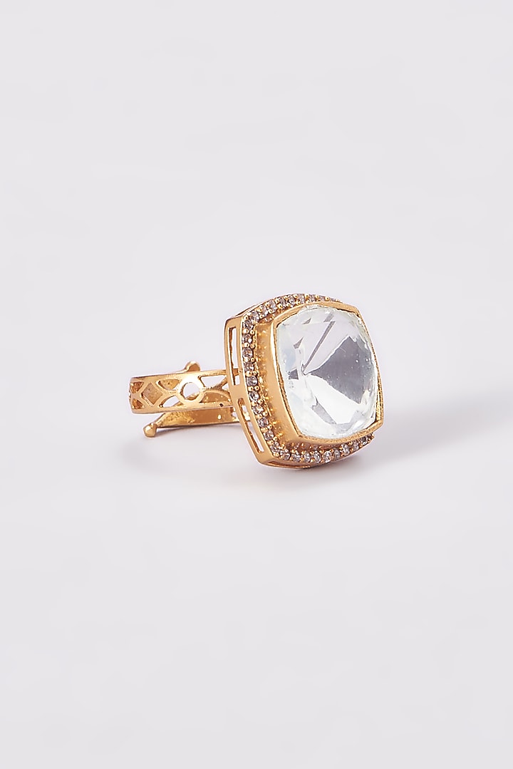 Gold Finish Kundan Polki Ring by VASTRAA Jewellery at Pernia's Pop Up Shop