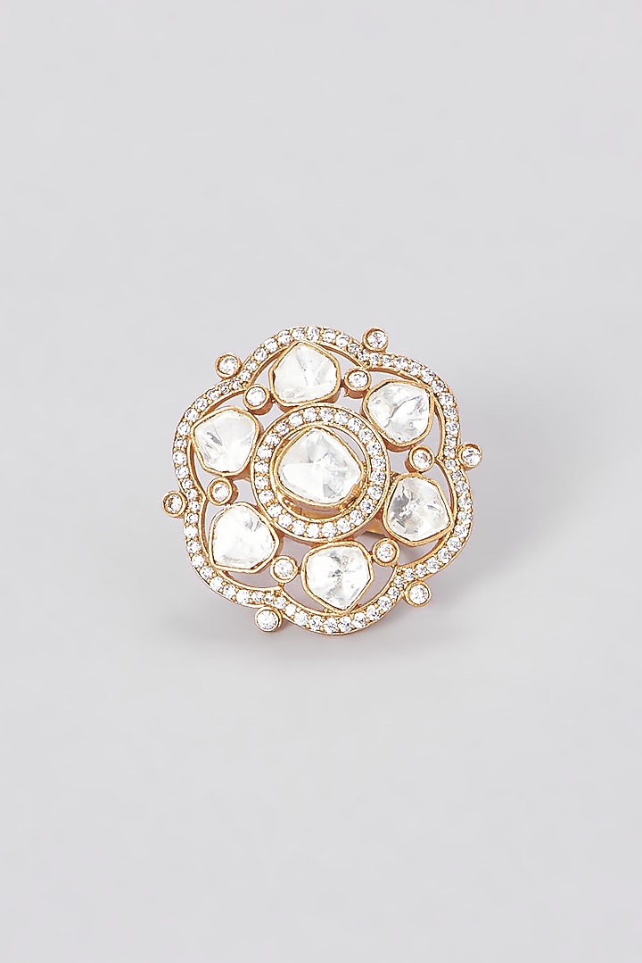 Gold Finish Kundan Polki Ring by VASTRAA Jewellery at Pernia's Pop Up Shop