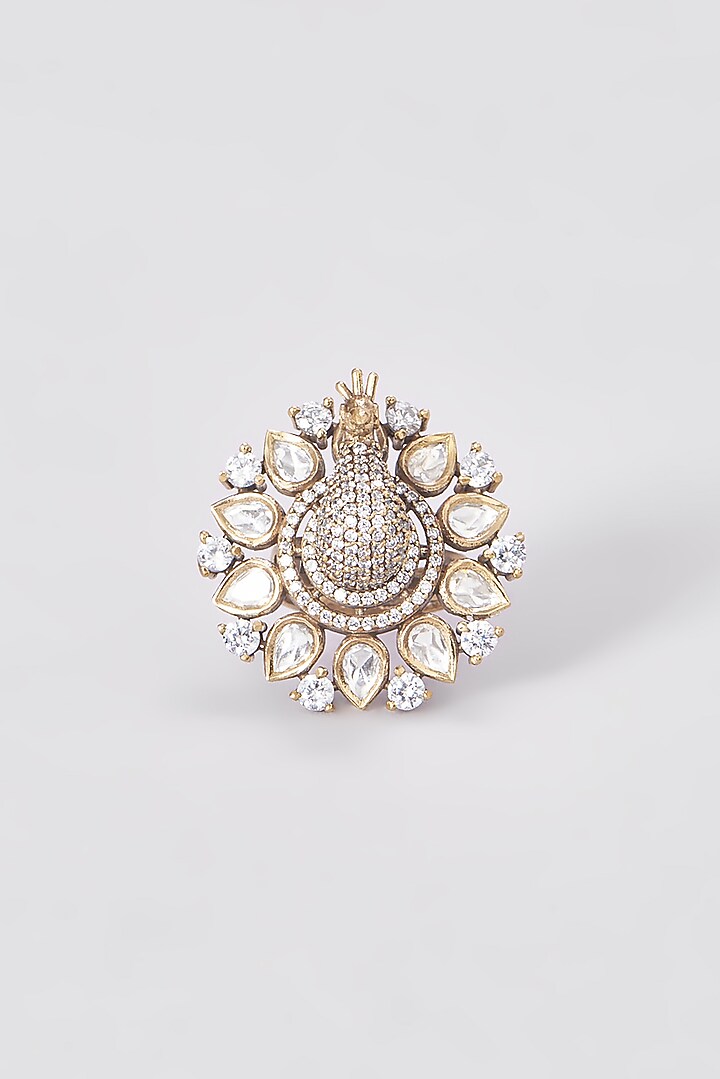 Gold Finish Kundan Polki Ring by VASTRAA Jewellery at Pernia's Pop Up Shop
