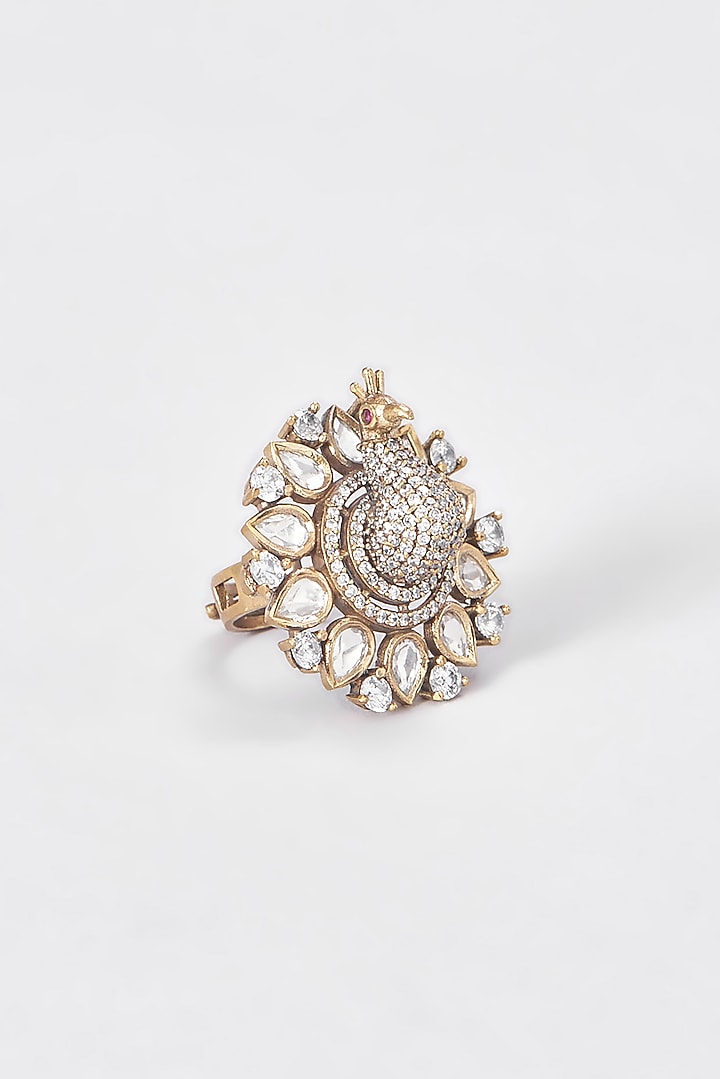 Gold Finish Kundan Polki Ring by VASTRAA Jewellery at Pernia's Pop Up Shop