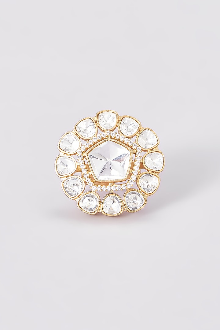Gold Finish Kundan Polki Ring by VASTRAA Jewellery at Pernia's Pop Up Shop