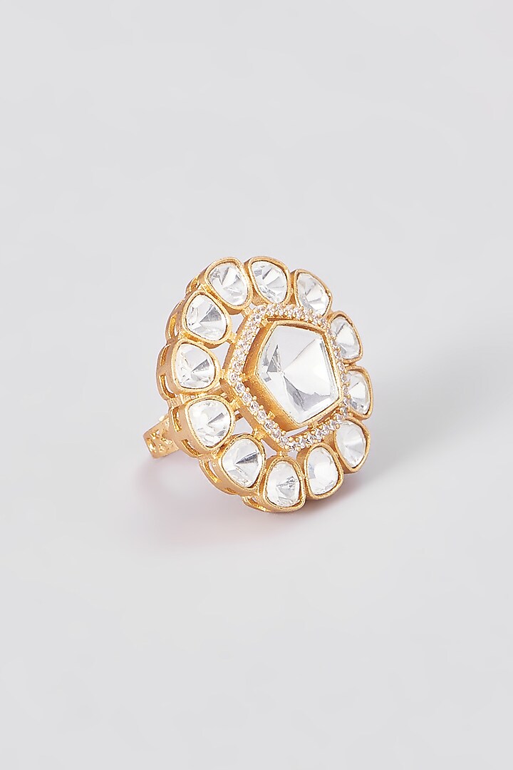 Gold Finish Kundan Polki Ring by VASTRAA Jewellery at Pernia's Pop Up Shop