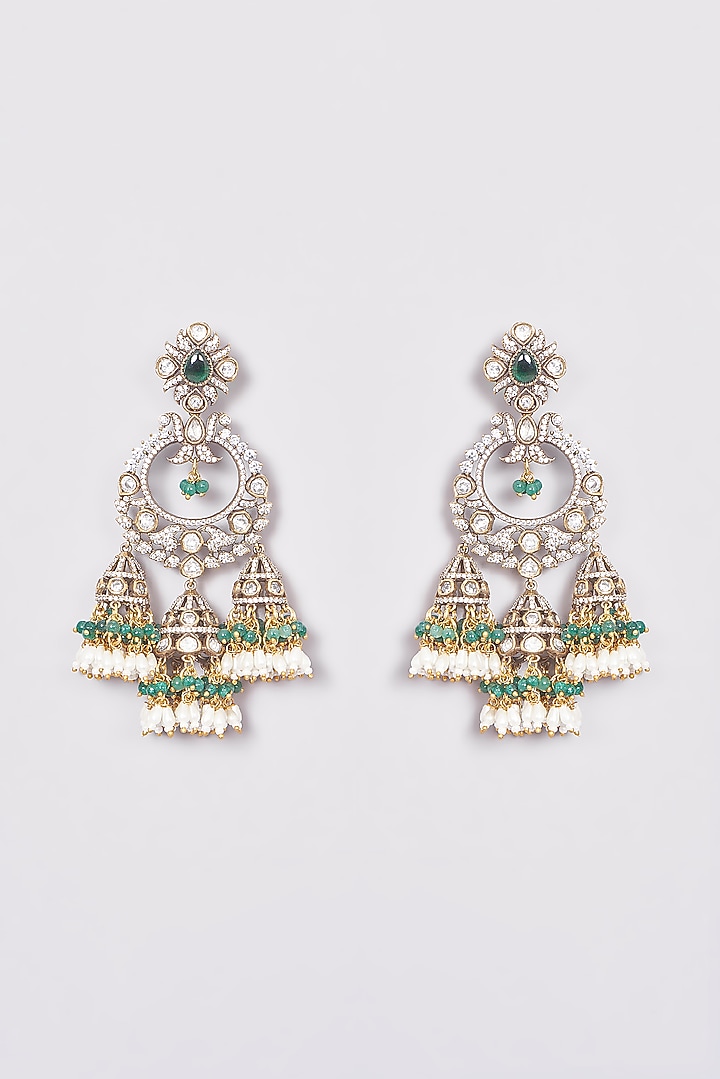 Black Rhodium Finish Kundan Polki & Green Synthetic Stone Dangler Earrings by VASTRAA Jewellery at Pernia's Pop Up Shop