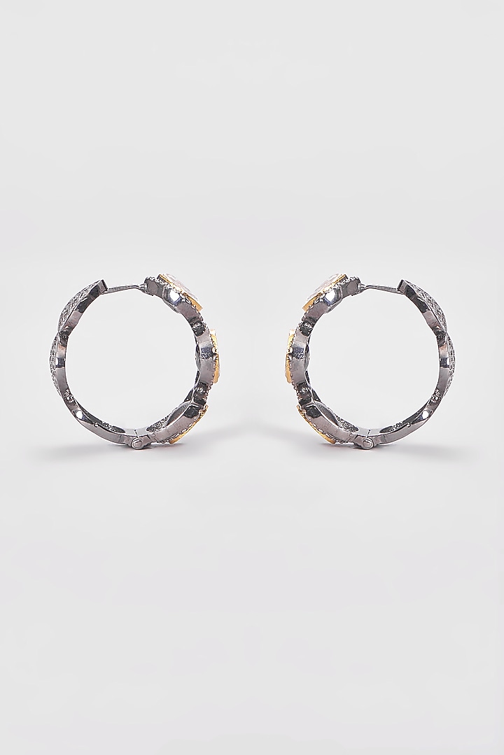 Two Tone Finish Kundan Polki Hoop Earrings by VASTRAA Jewellery at Pernia's Pop Up Shop