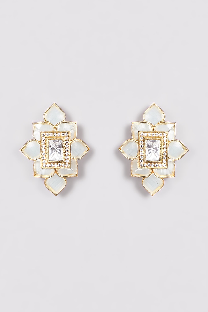 Gold Finish Kundan Polki Stud Earrings by VASTRAA Jewellery at Pernia's Pop Up Shop