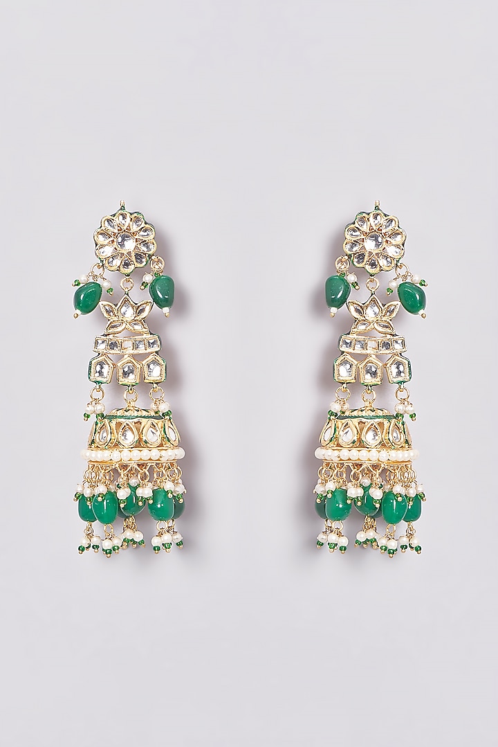 Gold Finish Kundan Polki & Green Beaded Necklace Set by VASTRAA Jewellery at Pernia's Pop Up Shop