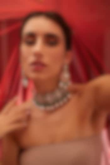 Two Tone Finish Kundan Polki & Pearl Choker Necklace Set by VASTRAA Jewellery at Pernia's Pop Up Shop