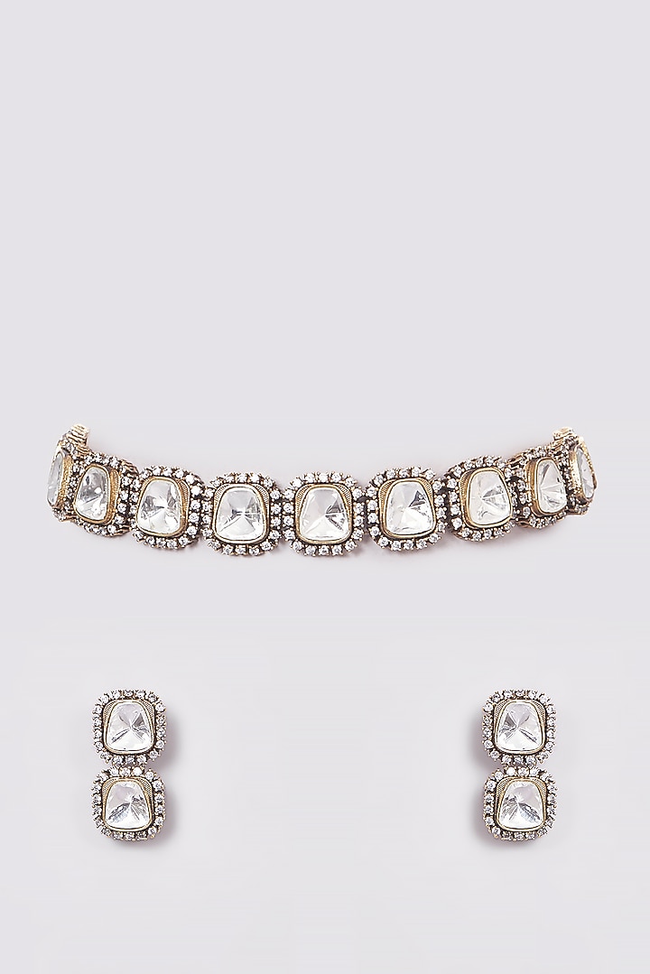 Two Tone Finish Kundan Polki Choker Necklace Set by VASTRAA Jewellery at Pernia's Pop Up Shop