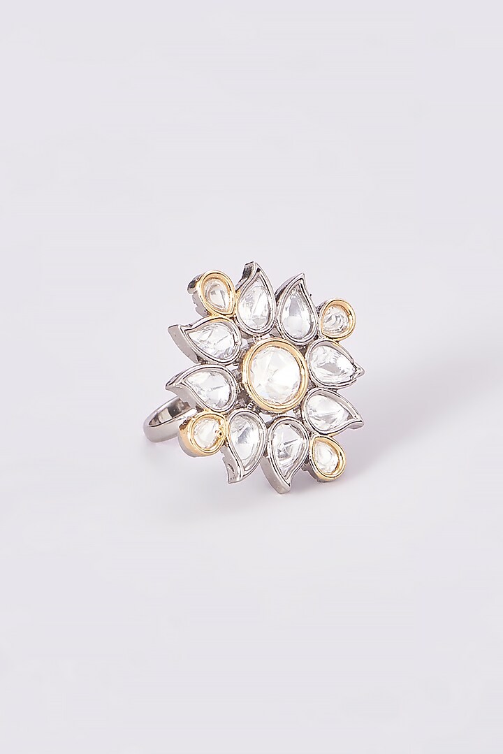 Two Tone Finish Kundan Polki Ring by VASTRAA Jewellery at Pernia's Pop Up Shop