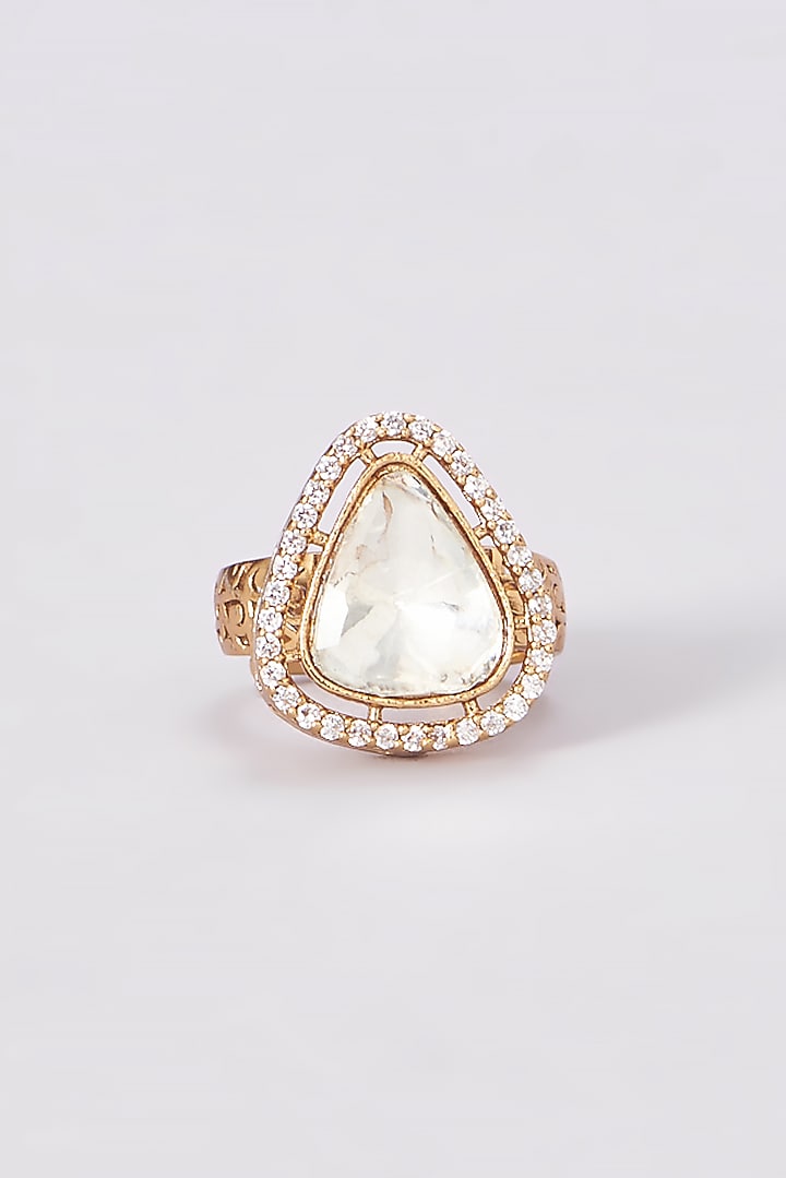 Gold Finish Kundan Polki Ring by VASTRAA Jewellery at Pernia's Pop Up Shop