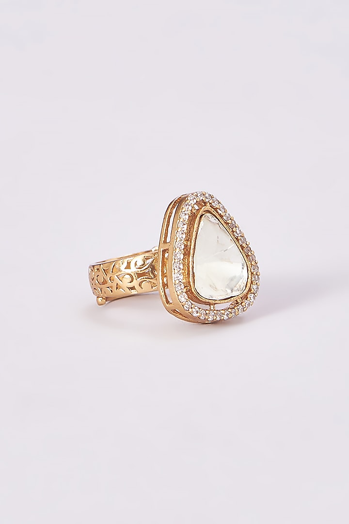 Gold Finish Kundan Polki Ring by VASTRAA Jewellery at Pernia's Pop Up Shop