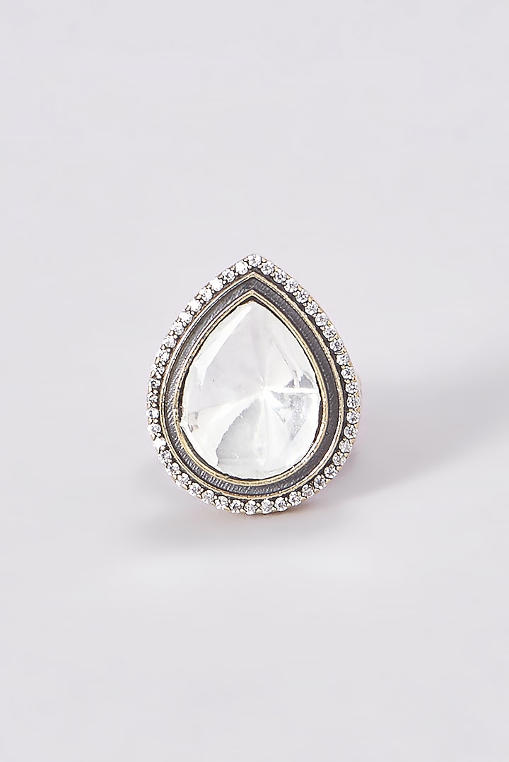 White Finish Kundan Polki Ring by VASTRAA Jewellery at Pernia's Pop Up Shop