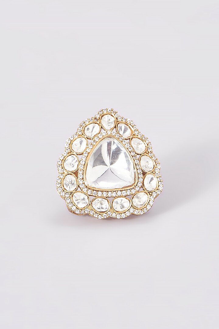Gold Finish Kundan Polki Ring by VASTRAA Jewellery at Pernia's Pop Up Shop